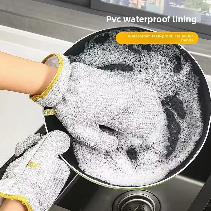 Wire Dishwashing Gloves Kitchen Multifunctional Waterproof and Wear-Resistant Cleaning Silver Wire Dishwashing Gloves